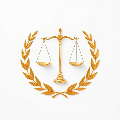 regenerate an image of a legal symbol featuring balanced scales surrounded by a laurel wreath on a white background, shot with a DSLR camera at f/2.8 aperture, ISO 100, 24mm focal length, with a bright, even lighting setup for enhanced clarity and detail, top-down view demonstrating a clean and professional aesthetic