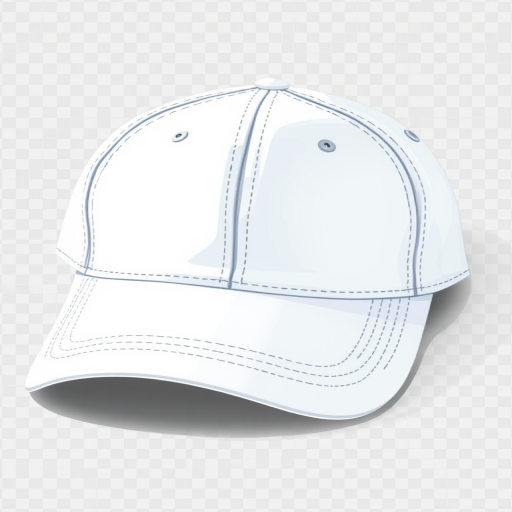 A detailed digital illustration of a white baseball cap on a transparent background, created using a high-resolution vector graphic with a soft shadow effect, viewed from a slight angle to showcase the curvature and stitching details, captured with a DSLR camera at f/2.8 aperture, ISO 100, 50mm lens.