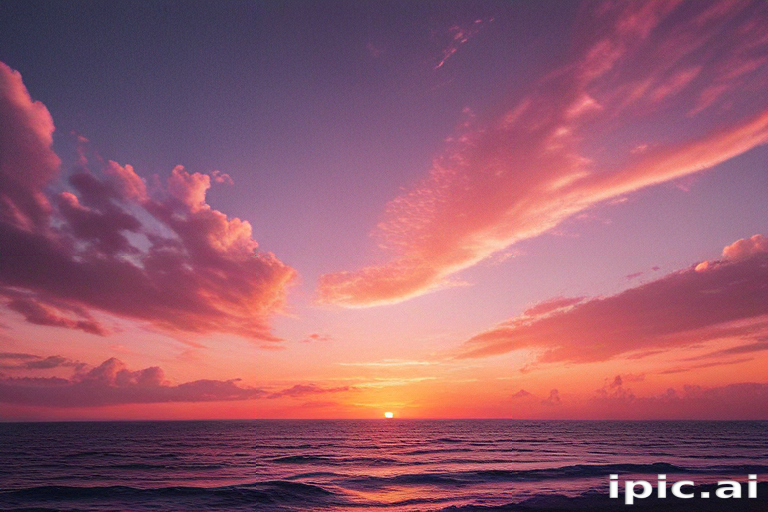 Stunning Sunset Over the Ocean with Vibrant Pink and Purple Clouds