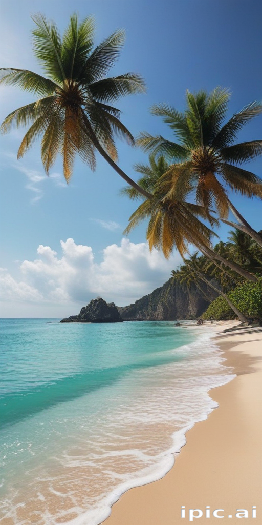 Serene Tropical Beach Scene with Palm Trees and Crystal Clear Water
