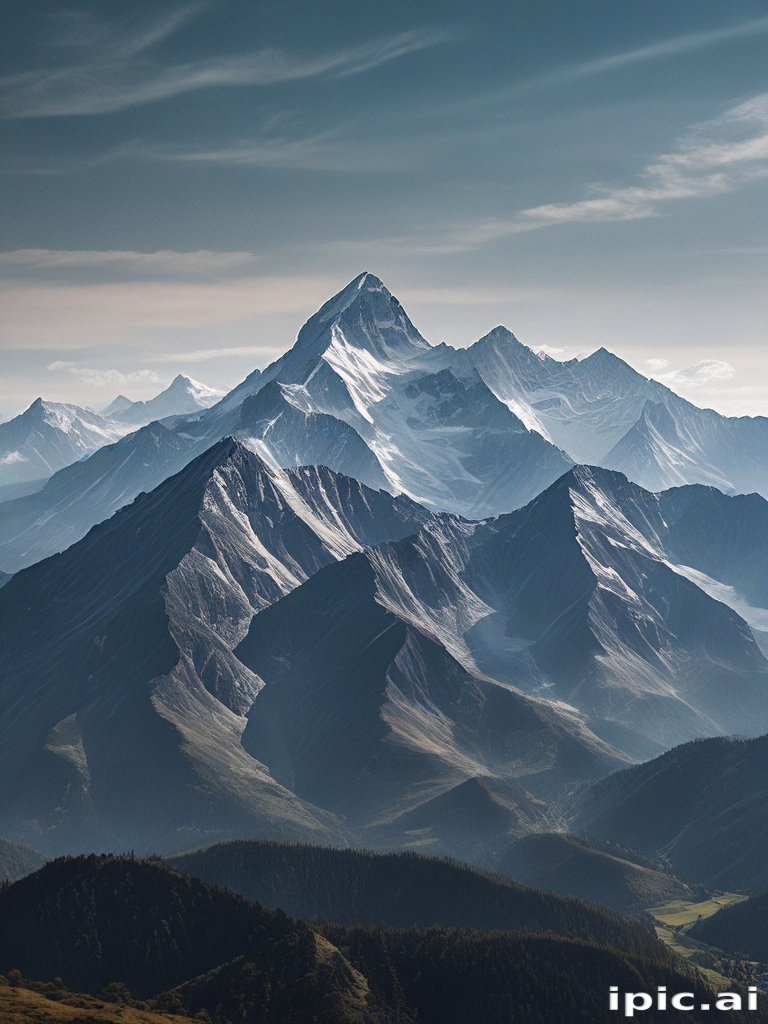 Majestic Mountain Range Under a Clear Sky with Snow-Capped Peaks.