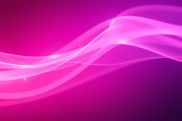 Create an abstract image of flowing pink light beams on a purple background with a depth of field effect, using a DSLR camera with a 50mm lens at f/1.8, ISO 100, shutter speed 1/125s, capturing in a macro view style for enhanced quality.