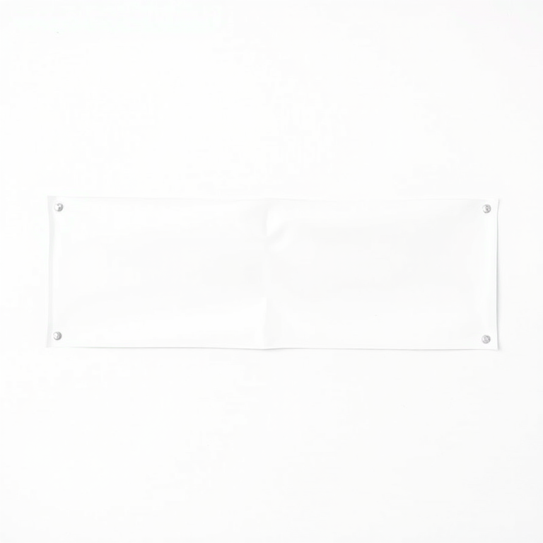 a clean white banner with curved ends, frontal view, high-resolution, f/2.8 aperture, 1/250 shutter speed, ISO 100, natural lighting, DSLR camera