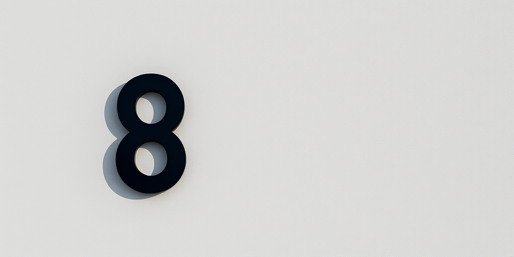 Generate a high-resolution digital artwork of a minimalistic black rectangular number eight on a soft gray background, using a DSLR camera with a 50mm lens, aperture set at f/1.8, ISO 100, in natural daylight for enhanced contrast and clarity.