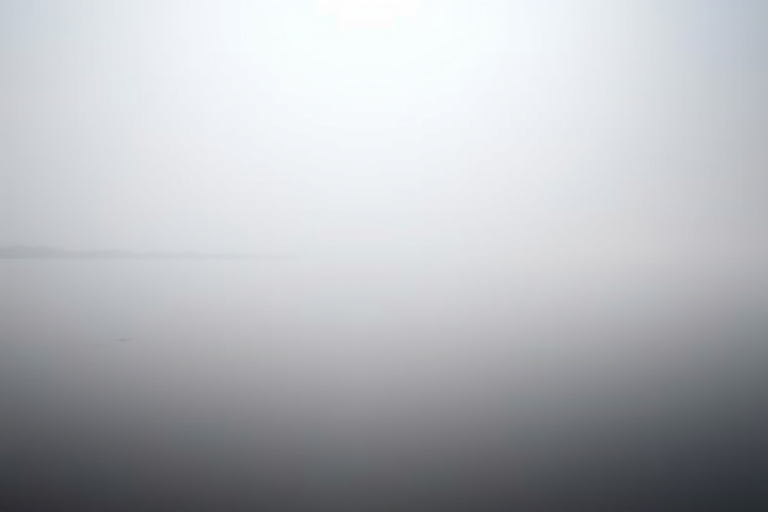 Create a high-resolution image of a minimalist landscape with a calm lake reflecting the sky, using a DSLR camera, 50mm lens, aperture f/2.8, ISO 100, with a wide-angle view, natural lighting, and a soft focus effect.