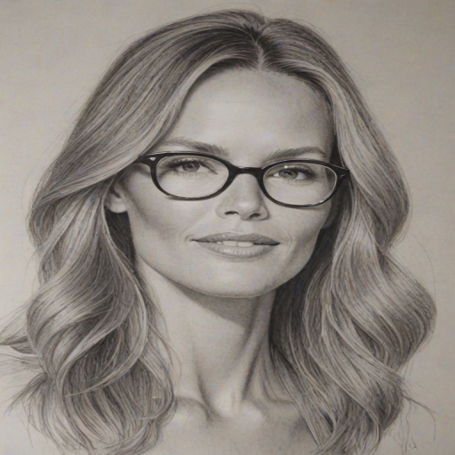 Wonderful Elle Macpherson, pencil sketch, portrait of Appealing woman 1954s in glasses, hair style beatnik, outline, clear lines, fine lines, 8k