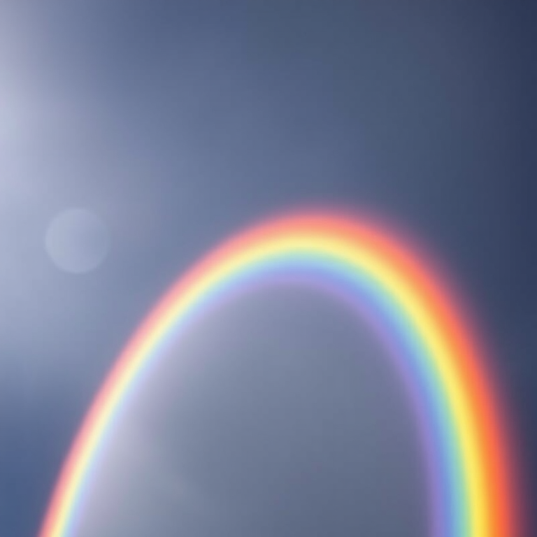 Create an image of a vibrant rainbow with smooth gradient arcs, utilizing a high-resolution digital camera, with an aperture of f/8, ISO 100, and a lens focal length of 50mm, shot from a frontal view with even lighting to enhance color saturation and detail.