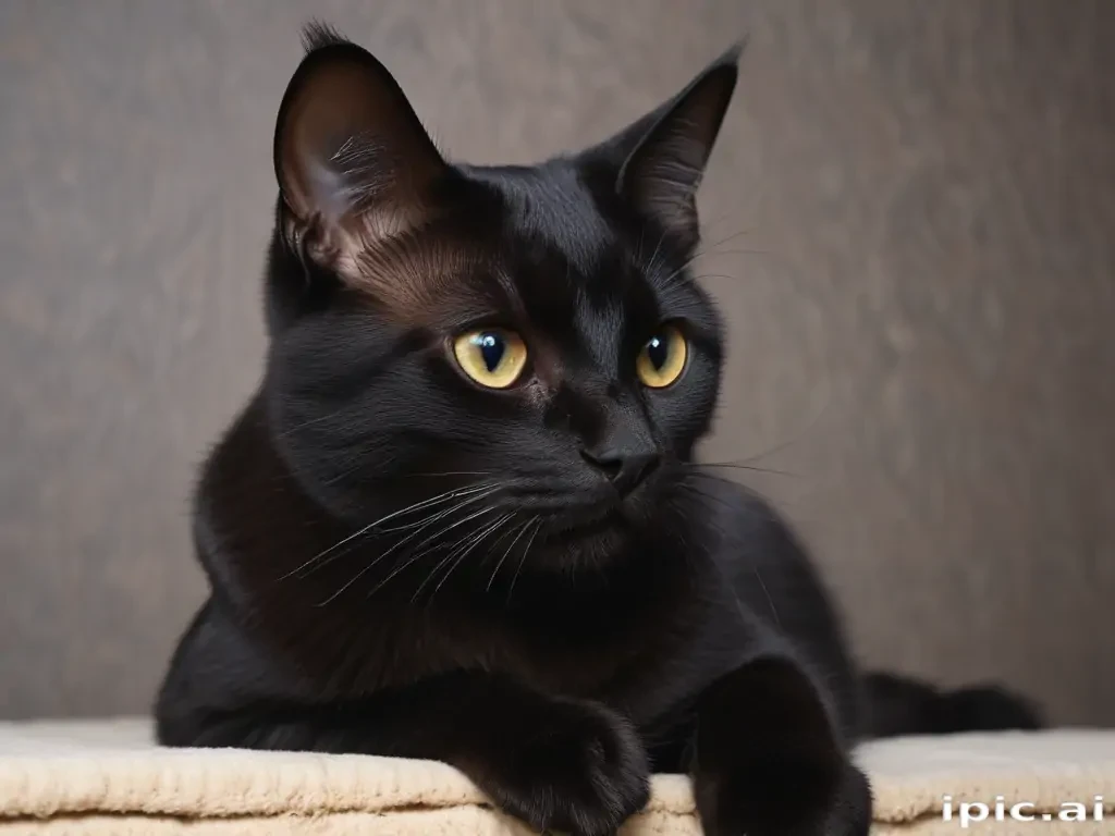 A Majestic Black Cat with Striking Yellow Eyes in a Cozy Setting