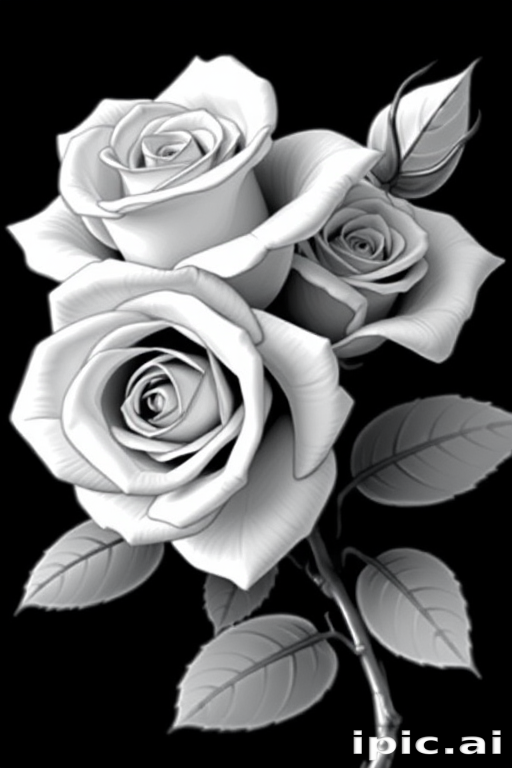 roses clipart black and white