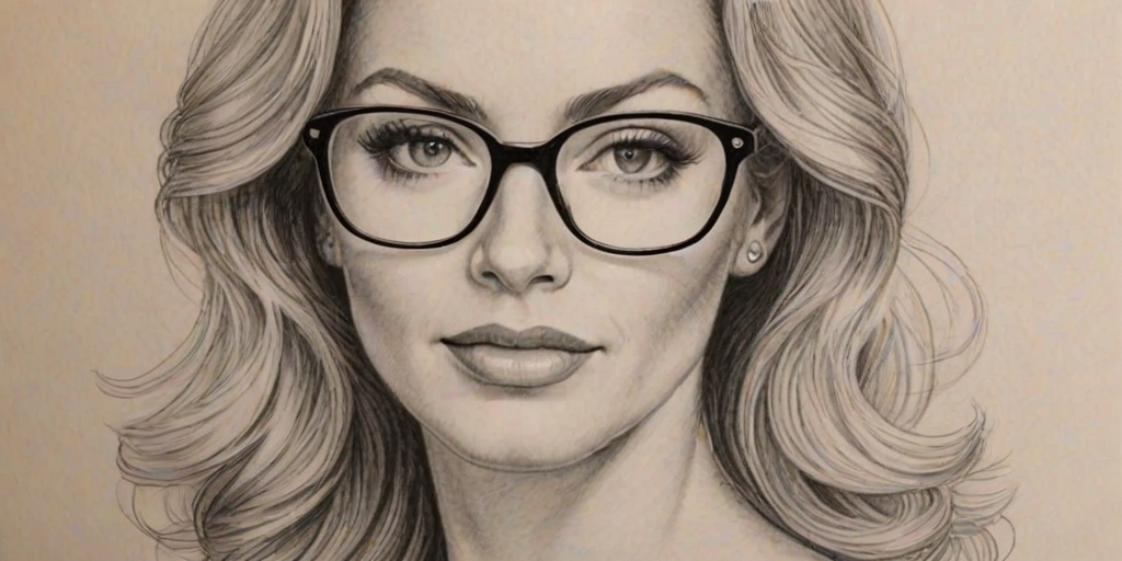 Appealing Shannon Tweed, pencil sketch, portrait of Enticing woman 1925s in glasses, hair style beatnik, outline, clear lines, fine lines, 8k