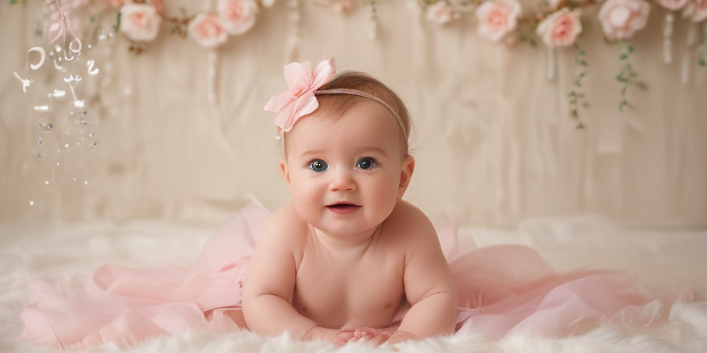 Adorable Baby Girl in Pink Tulle Surrounded by Beautiful Floral Decorations