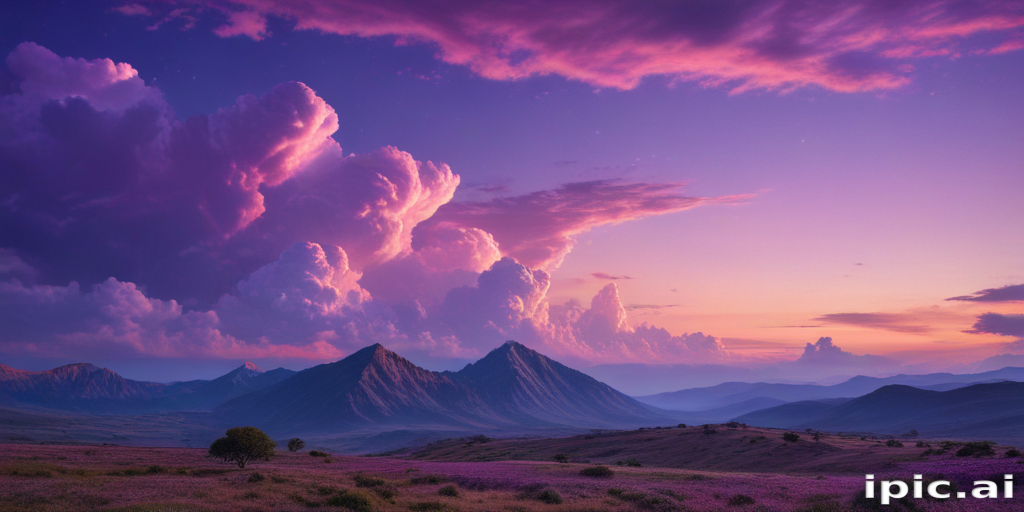 Majestic Mountain Landscape Under a Vibrant Purple and Pink Sky