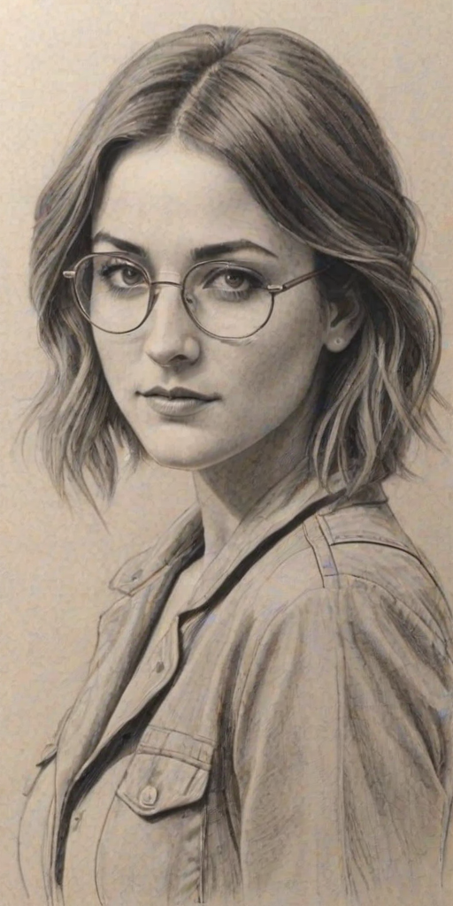 Splendid Scout Taylor-Compton, pencil sketch, portrait of Captivating woman 1925s in glasses, hair style beatnik, outline, clear lines, fine lines, 8k