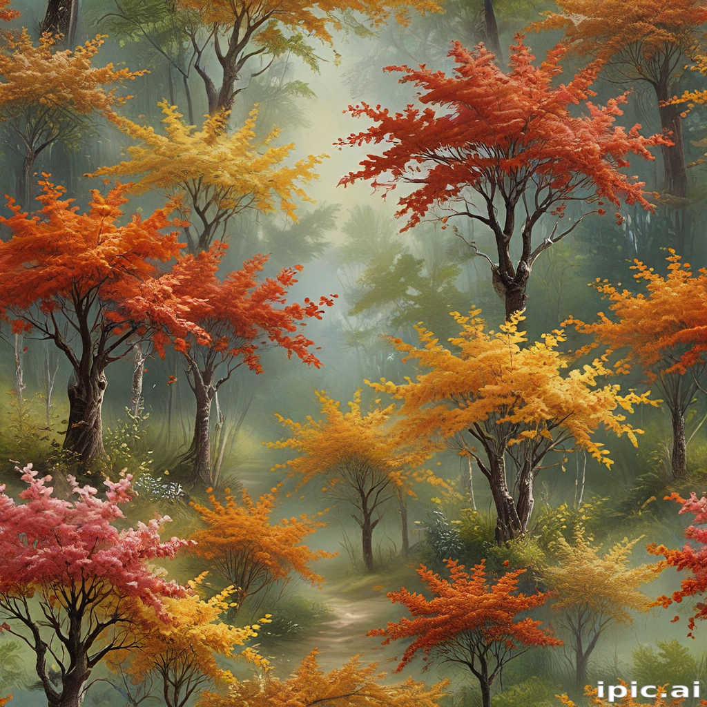 Vibrant Autumn Forest Scene Filled with Colorful Trees and Foliage