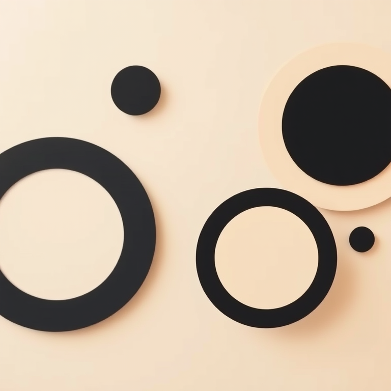 Create a smooth abstract image featuring concentric circles in varying shades of black and beige with a soft gradient background, using a DSLR camera with a 50mm lens, aperture set to f/1.8, ISO at 100, and a shallow depth of field to enhance clarity and focus.