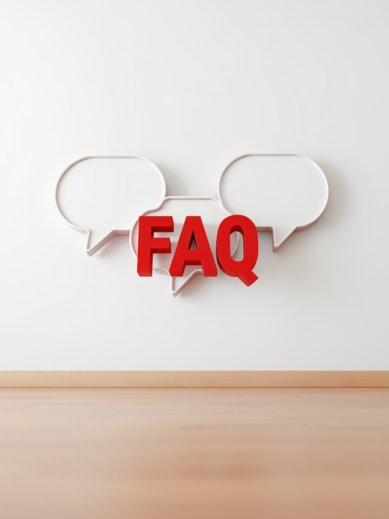 Create a 3D FAQ logo with three empty speech bubbles in the background, soft lighting, ISO 100, aperture f/8, shutter speed 1/60s, shot from a low angle with a wide-angle lens, digital camera style for enhanced clarity and depth.