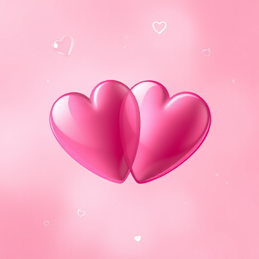 Create a high-resolution digital illustration of two intertwined hearts in shades of pink, utilizing a soft focus lens to enhance depth, low aperture setting for a shallow depth of field, and a 50mm prime lens on a DSLR camera, with even lighting to accentuate the colors.