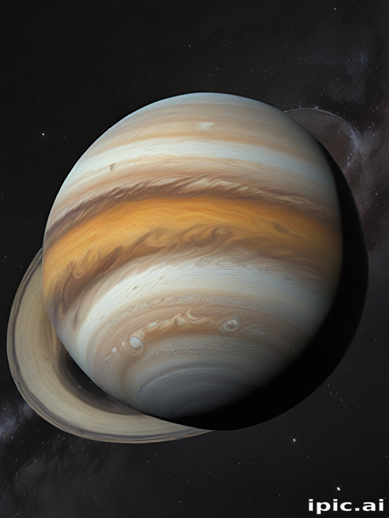 An Artistic Representation of Jupiter Surrounded by Its Beautiful Rings