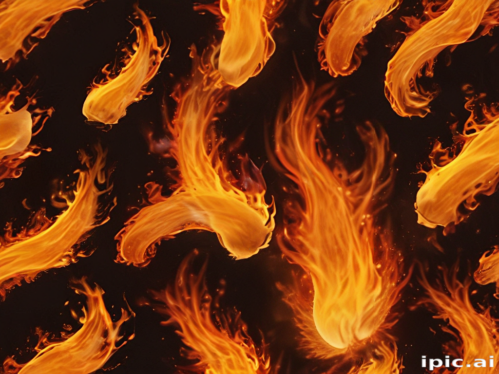 Vibrant Flames Dancing Against a Dark Background in a Dynamic Pattern