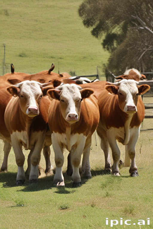 A Herd of Cows Grazing in a Lush Green Pasture Under Clear Skies