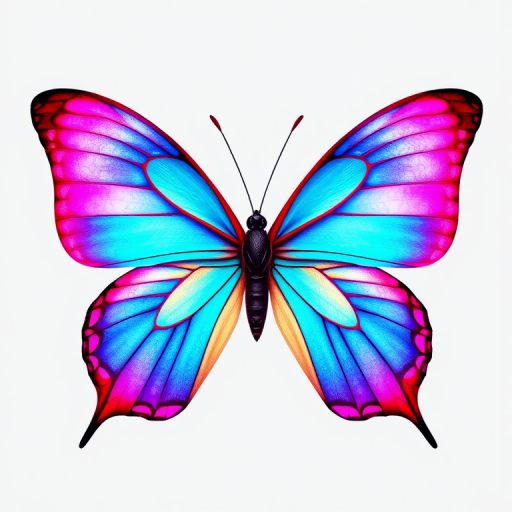 Generate an image of a butterfly with vibrant blue and pink wings, featuring intricate details and a symmetrical design. The background should be simple and clean to highlight the butterfly's colors.
