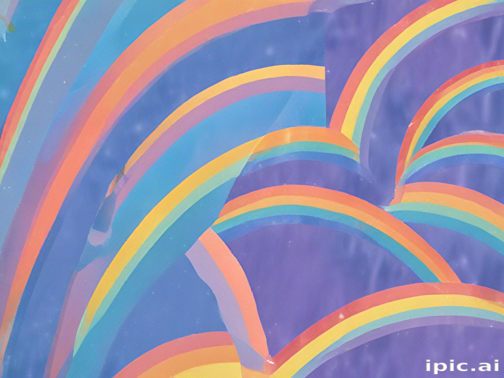 Vibrant Rainbows Dancing Across a Dreamy Purple Sky Background
