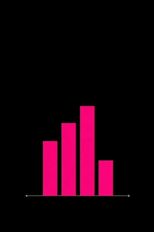 create a minimalist infographic bar chart with four varying heights in bright pink on a black background, shot with a DSLR camera at f/8 aperture, 35mm lens, 1/200s shutter speed, centered view, high contrast and vibrant colors