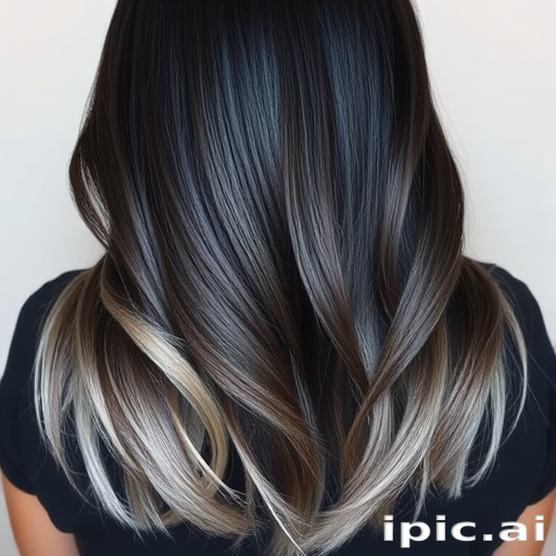 Smoky quartz ombre flowing from deep charcoal roots to translucent crystal tips, Obsidian's hair captures the essence of precious stones, with sleek straight strands and a glass-like sheen