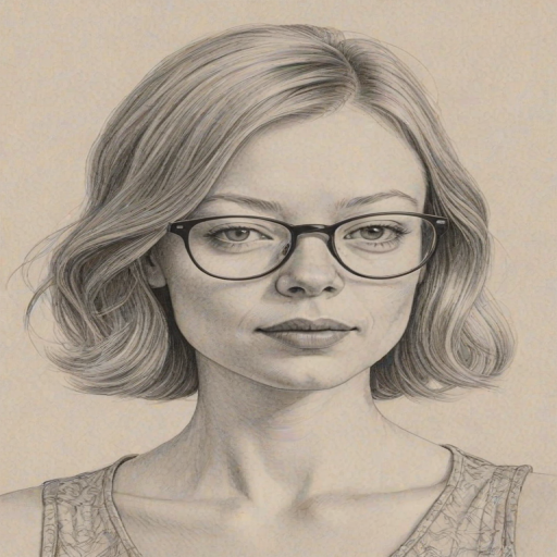 Delightful Sarah Snook, pencil sketch, portrait of Delightful woman 1978s in glasses, hair style beatnik, outline, clear lines, fine lines, 8k