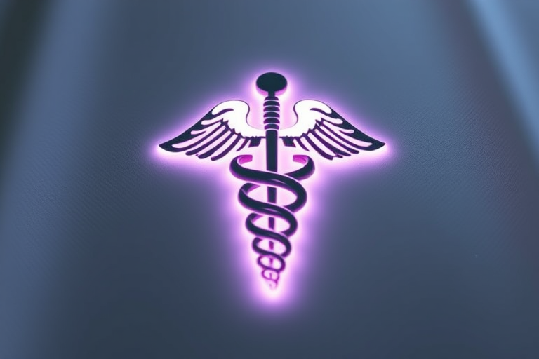 Create a high-resolution image of the caduceus symbol with a sleek design, shot with a Canon EOS R5 at f/8, 1/200s, ISO 100, in a close-up view with soft diffused lighting for enhanced clarity and detail.