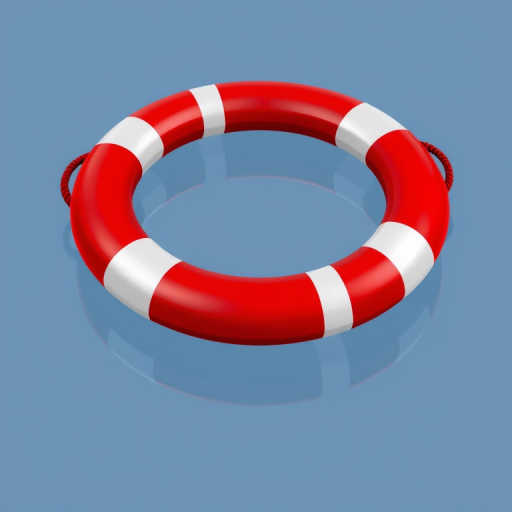 Create a high-resolution illustration of a red and white life preserver ring on a transparent background, shot from a top-down view, using a DSLR camera with a 50mm lens, aperture set at f/8, ISO 100, and a softbox for even lighting.