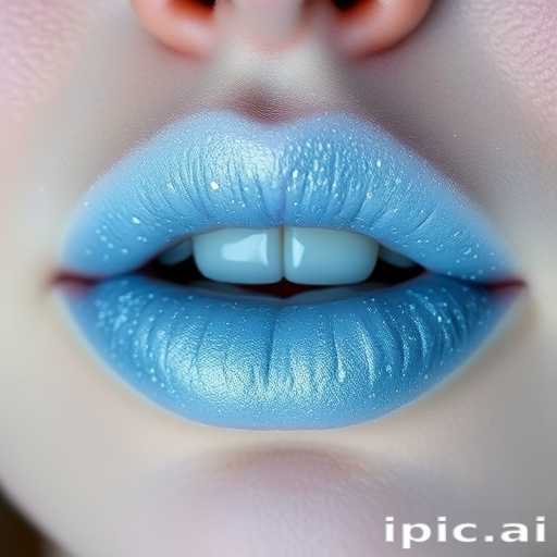 Frosty ice blue lips sparkle with tiny crystals, evoking a winter wonderland aesthetic and adding a touch of magic to any beauty look