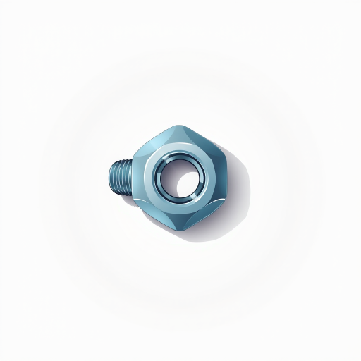 Illustration of a metallic bolt and nut on a white background, high-resolution, 50mm lens, f/8 aperture, ISO 100, soft lighting, top-down view, sharp focus, vector style with smooth gradients.