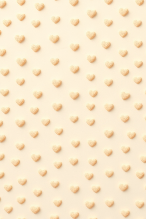 Create a seamless pattern of small hearts in a light beige color on a cream background, captured with a DSLR camera at f/8 aperture, ISO 100, 50mm focal length, top-down view, using natural light for softness.