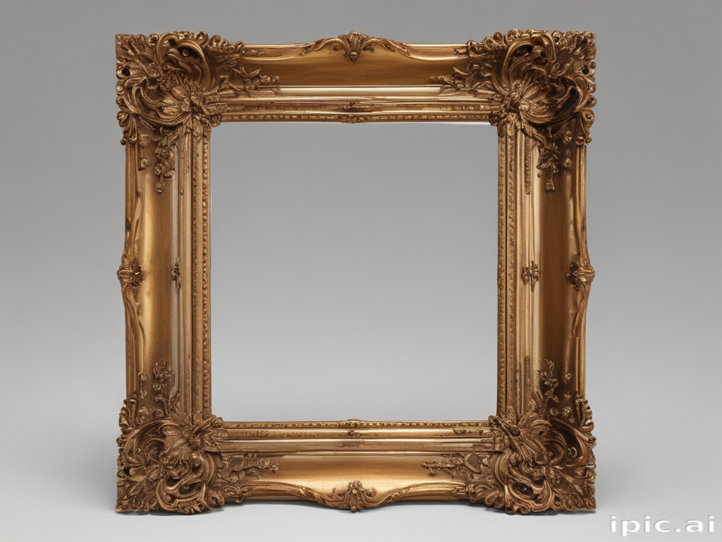 Ornate Golden Picture Frame with Intricate Floral and Scrollwork Design