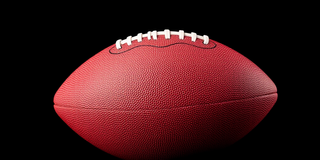 Create a high-resolution image of a traditional American football against a solid black background with a 50mm lens, f/1.8 aperture, ISO 100, and 1/200s shutter speed, using a digital DSLR camera for crisp detail and vibrant colors.