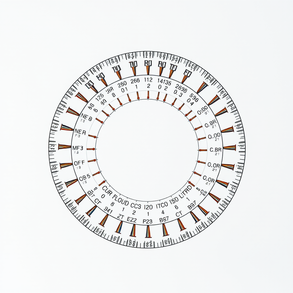 Create a detailed diagram showing the circular structure of the genetic code with base pairs highlighted, using a high-resolution camera with a focal length of 50mm, aperture set to f/8, and ISO 200, taken from a top-down view using a professional DSLR style to enhance clarity and vibrancy of colors.