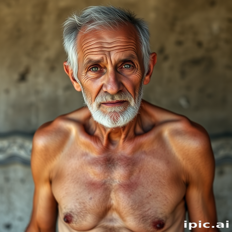 shirtless old man