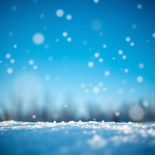 high-resolution winter scene with softly falling snowflakes against a clear blue background, captured with a DSLR camera at f/4, 1/250s, ISO 200, 50mm lens, focused on the snow for a dreamy effect, shallow depth of field for soft background blur