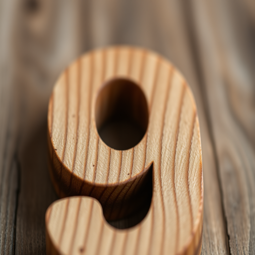 Create a highly detailed close-up image of a wooden number 9 with a textured grain, shot using a DSLR camera at f/2.8, ISO 100, and a shutter speed of 1/60s, with a soft-focus background for depth and clarity.