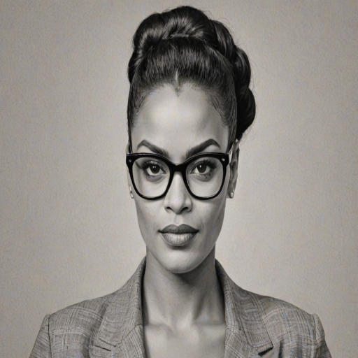 Pleasing Freema Agyeman, pencil sketch, portrait of Resplendent woman 1950s in glasses, hair style beatnik, outline, clear lines, fine lines, 8k