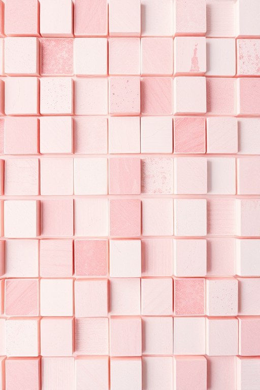 generate a pastel grid pattern of pink and white squares with varying shades in a soft-focus style using a DSLR camera set to f/2.8 aperture, 50mm lens, ISO 100, shooting from a direct overhead view with natural light to enhance color vibrancy and texture.