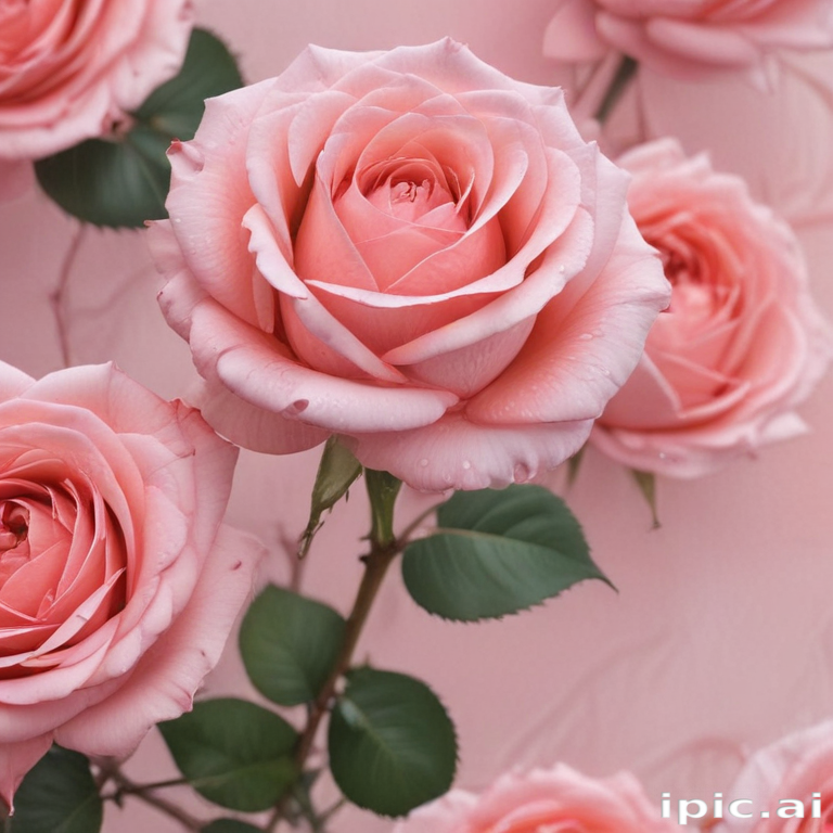 Delicate Pink Roses in Full Bloom Against a Soft Pink Background