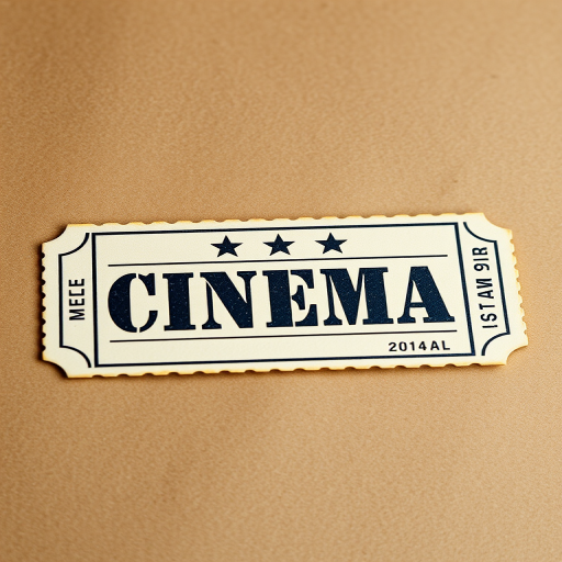 Create a high-resolution image of an antique cinema free pass ticket with a textured brown paper background, featuring bold "CINEMA" text and three stars above it, in a vintage style, captured with a full-frame DSLR camera, 50mm lens, f/2.8 aperture, ISO 100, natural lighting, and a slight depth of field to enhance focus on the ticket details.