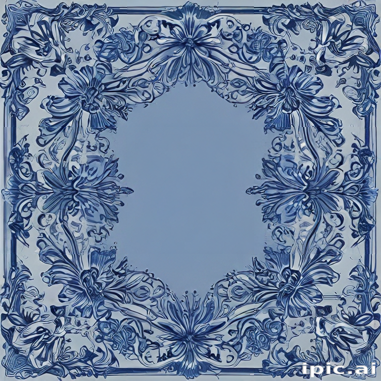 Intricate Floral Border Design with Elegant Blue Tones and Patterns