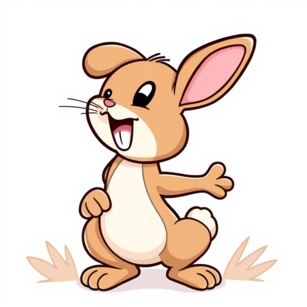 vector illustration, cute brown rabbit, dynamic pose, isolated on white background