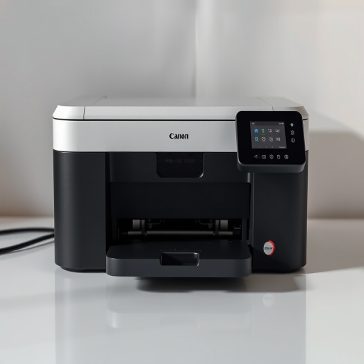 Create a high-resolution digital image of a printer with a minimalistic design, focusing on the printing mechanism, using a Canon EOS R5 camera, 50mm lens, aperture set to f/2.8, ISO 100, and a soft diffused lighting setup.