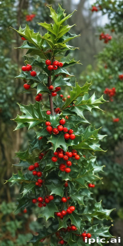 Vibrant Holly Plant with Bright Red Berries and Glossy Green Leaves