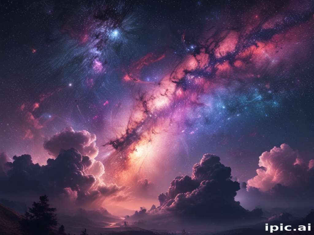 Majestic Cosmic View: Vibrant Nebulae and Stars Illuminate the Night Sky