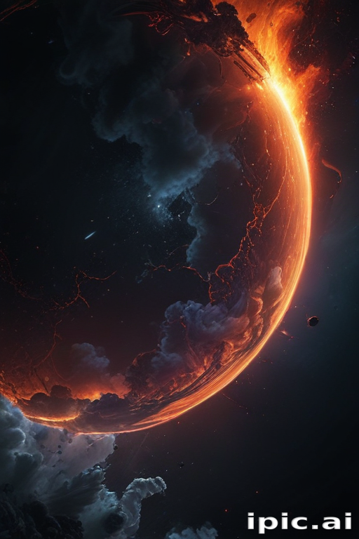 Spectacular View of a Fiery Planet Surrounded by Cosmic Darkness and Stars